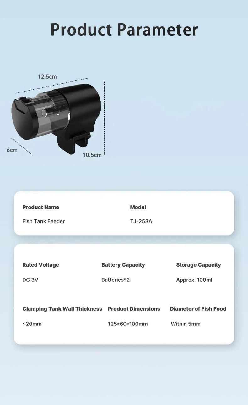 Automatic Fish Feeder With Timer IP66 Waterproof Auto Fish Tank Feeder 100ml Capacity Food Dispenser For Fish/Turtle