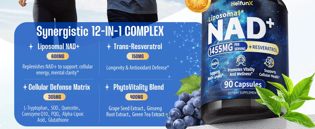 90 Capsules NAD+ Supplement, 1500mg - Liposomal NAD+ Supplement