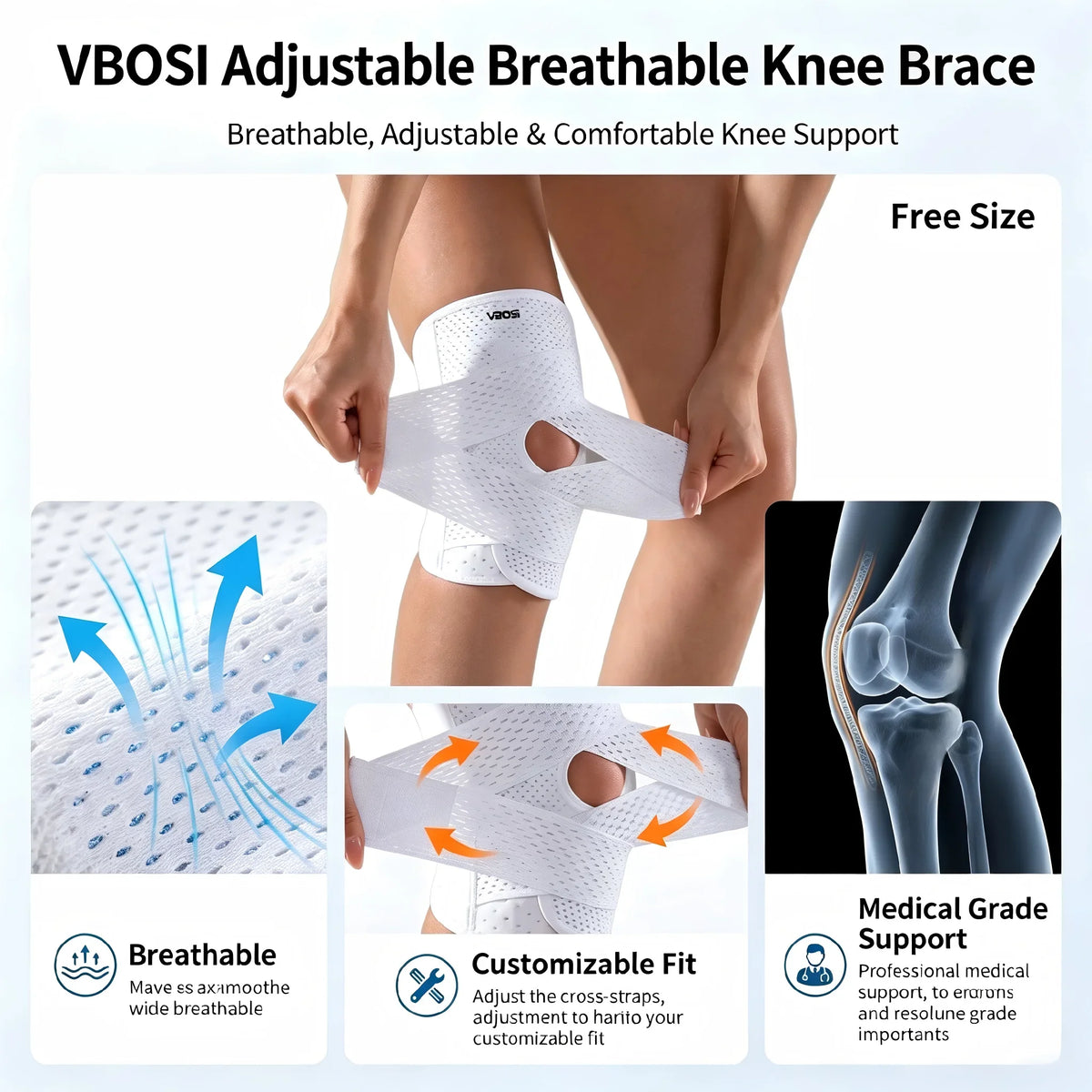 VBOSI Compression Knee Pad For Relieve Meniscal Tear Knee Pain Arthritis Joint Pain Relief Breathable Knee Support