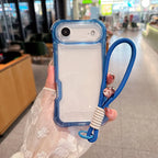 Luxury 3in1 Clear Anti-Drop Phone Case for iPhone 18 17 16 15 14 Plus 13 Pro Max Candy Colour Frame Wrist Strap Protection Cover
