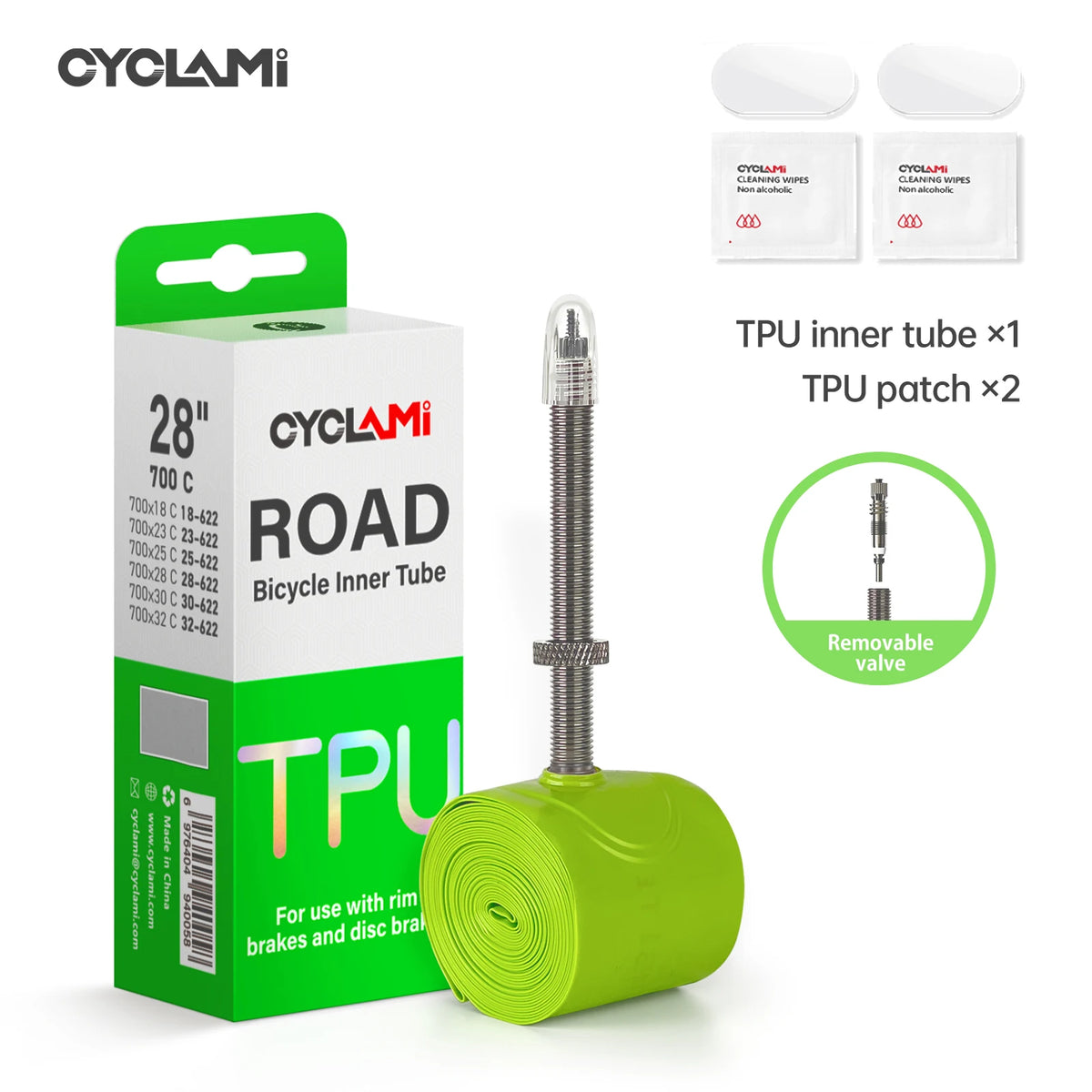 CYCLAMI Bike Inner Tube Ultralight TPU Hose Metal Presta Valve Removable Bike Accessories For Road 700C 700 18 23 25 28 30 32 C