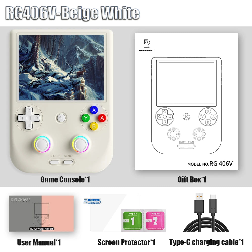 Anbernic RG406V Handheld Game Console 4’’ IPS Touch Screen Android 13 Unisoc T820 64-bit Game Player 5500mAh RGB Lightingernic