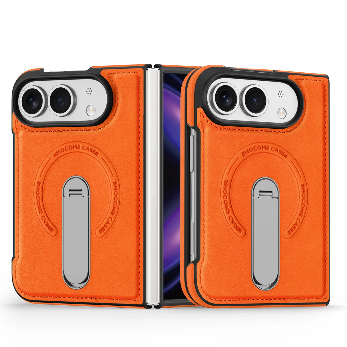 For Magsafe For iPhone Duo Case Luxury Matte Leather Magnetic Rotating Ring Holder Shockproof Protection Back Cover Accessories