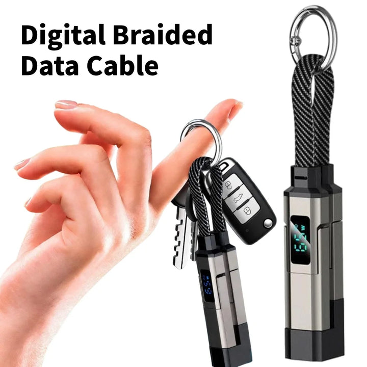 4-in-1 Portable 65W Keychain Digital Display PD Fast Charging Cable For iPhone Huawei Short Type-C Mobile Phone Data Cable