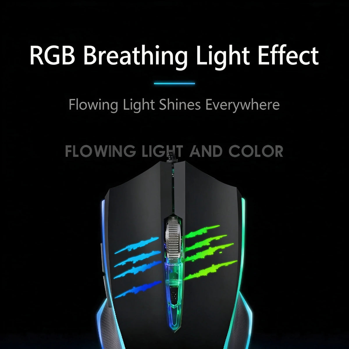 Wired Gaming Mouse RGB Breathing Light 3 Level Adjustable DPI Ergonomic Symmetric Design Skin Friendly Surface Computer Mice