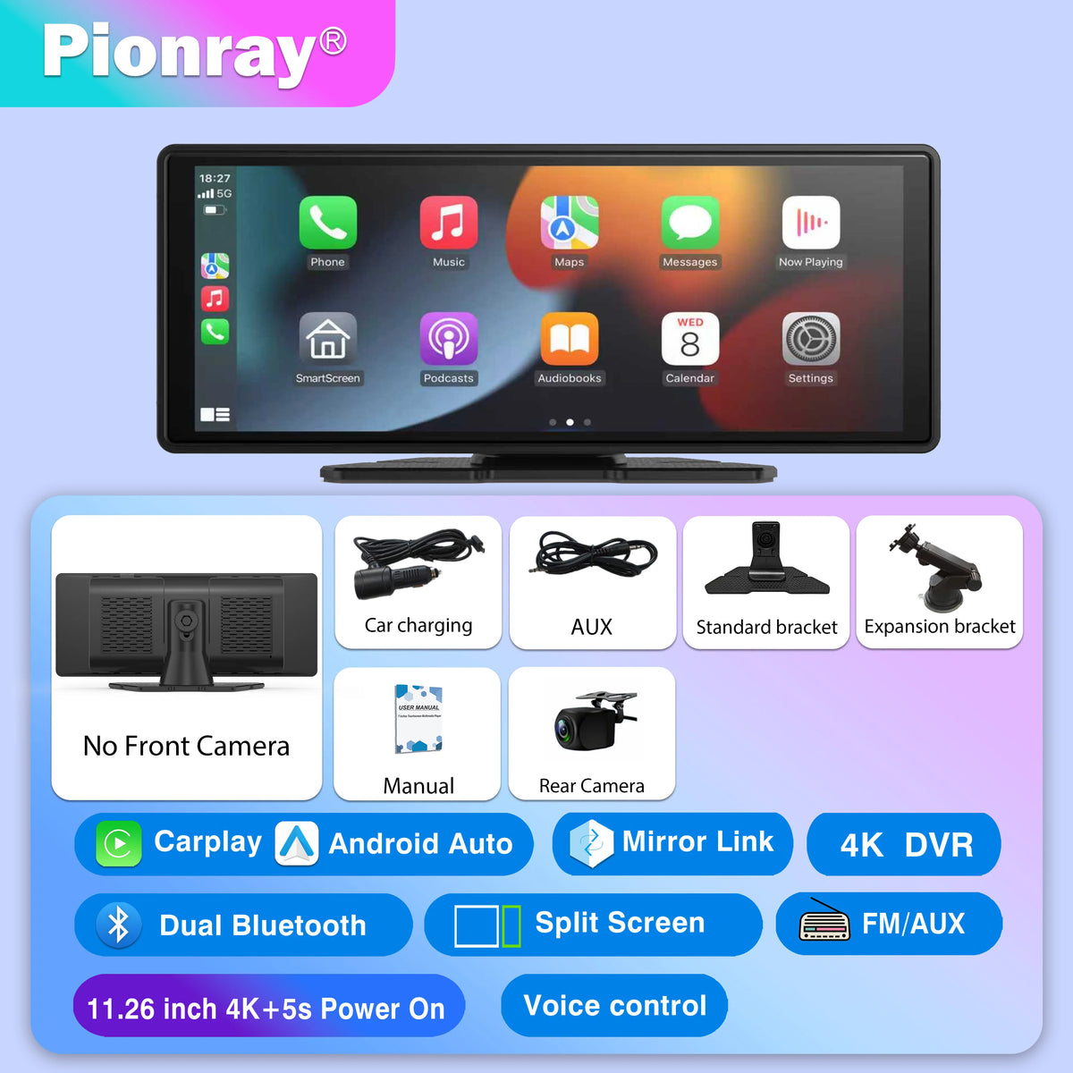 Carplay Screen for Car, 10" Portable Wireless Carplay&Android Auto, ar Stereo Audio Receivers for Car GPS Navigation Mirror Link