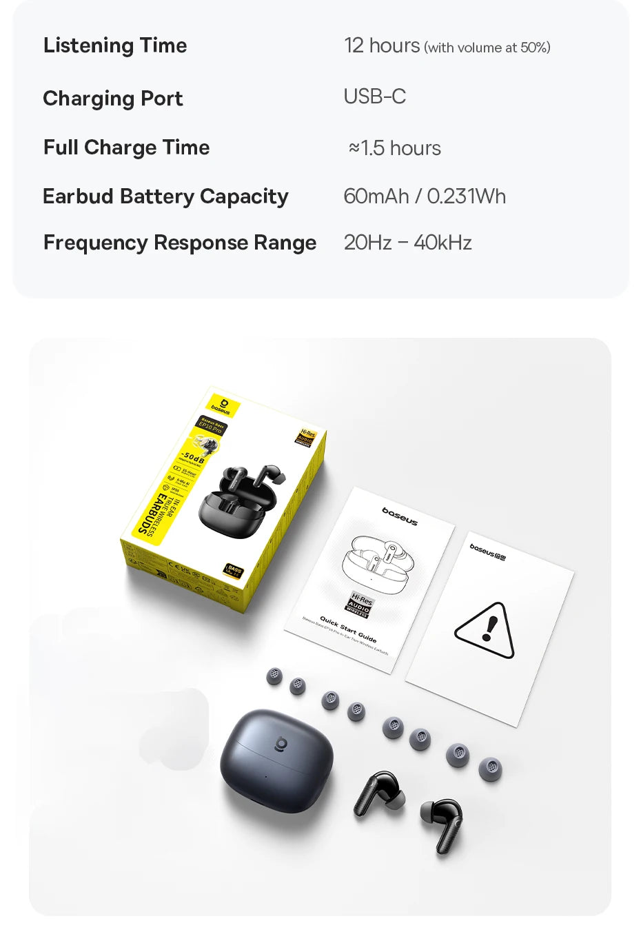Baseus EP10 Pro ANC Wireless Earbuds Bluetooth 6.0 LDAC Hi Res IP55 12H 55H