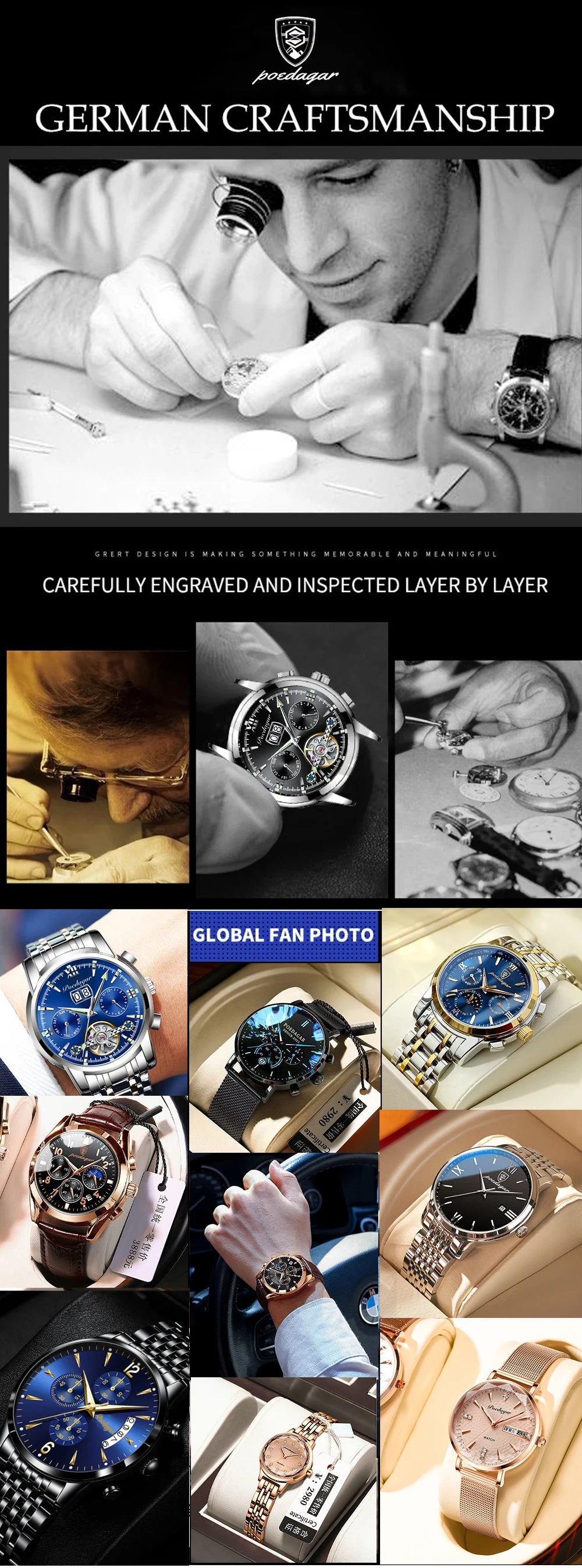 POEDAGAR Luxury Men Watch Top Original Waterproof Luminous Chronograph Man Wristwatch Stainless Steel Quartz Men's Watches Reloj