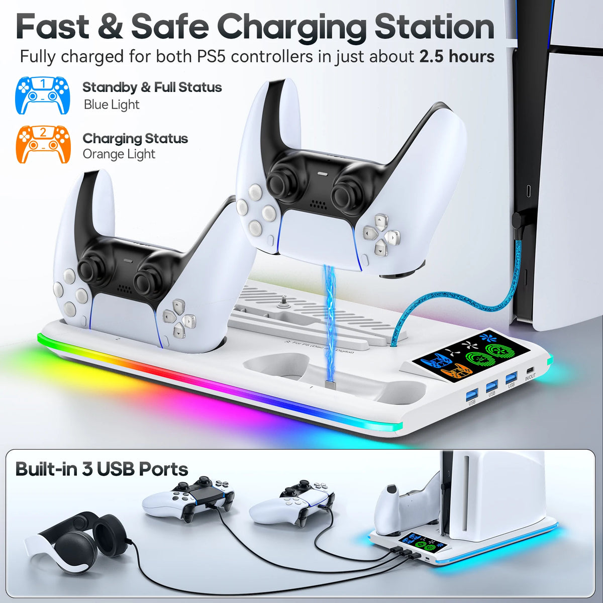 Game Stand For Sony PS5 Console Playstation Play Stations PS 5 Slim Pro Support Base Holder Cooler Fan RGB Gaming Accessories