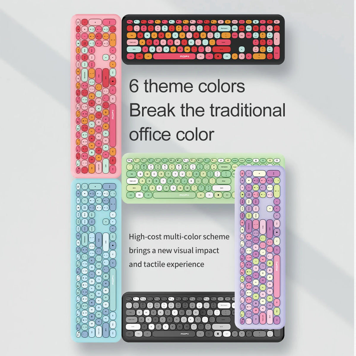 MOFii Wireless Keyboard & Mouse Combo, Cute Macaron Cat Paw Round Keycaps Silent Office Set for Laptops and Desktops