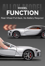 1:32 Atlantic Tourbillon Car Model Alloy Diecast Toys Doors Opened Sound Light Pull Back Miniature Models Office Table Ornaments