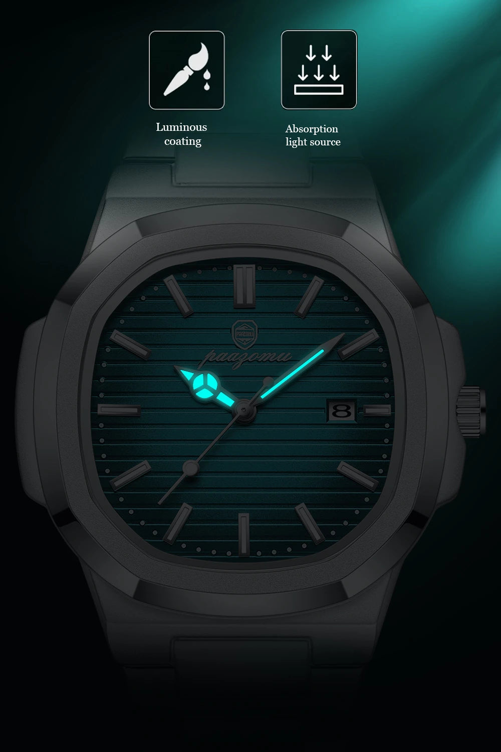 PAAZOMU Top Luxury Brand Man Watch Sports Waterproof Luminous Date Men Wristwatch Square Dial Quartz Men's Watches High Quality