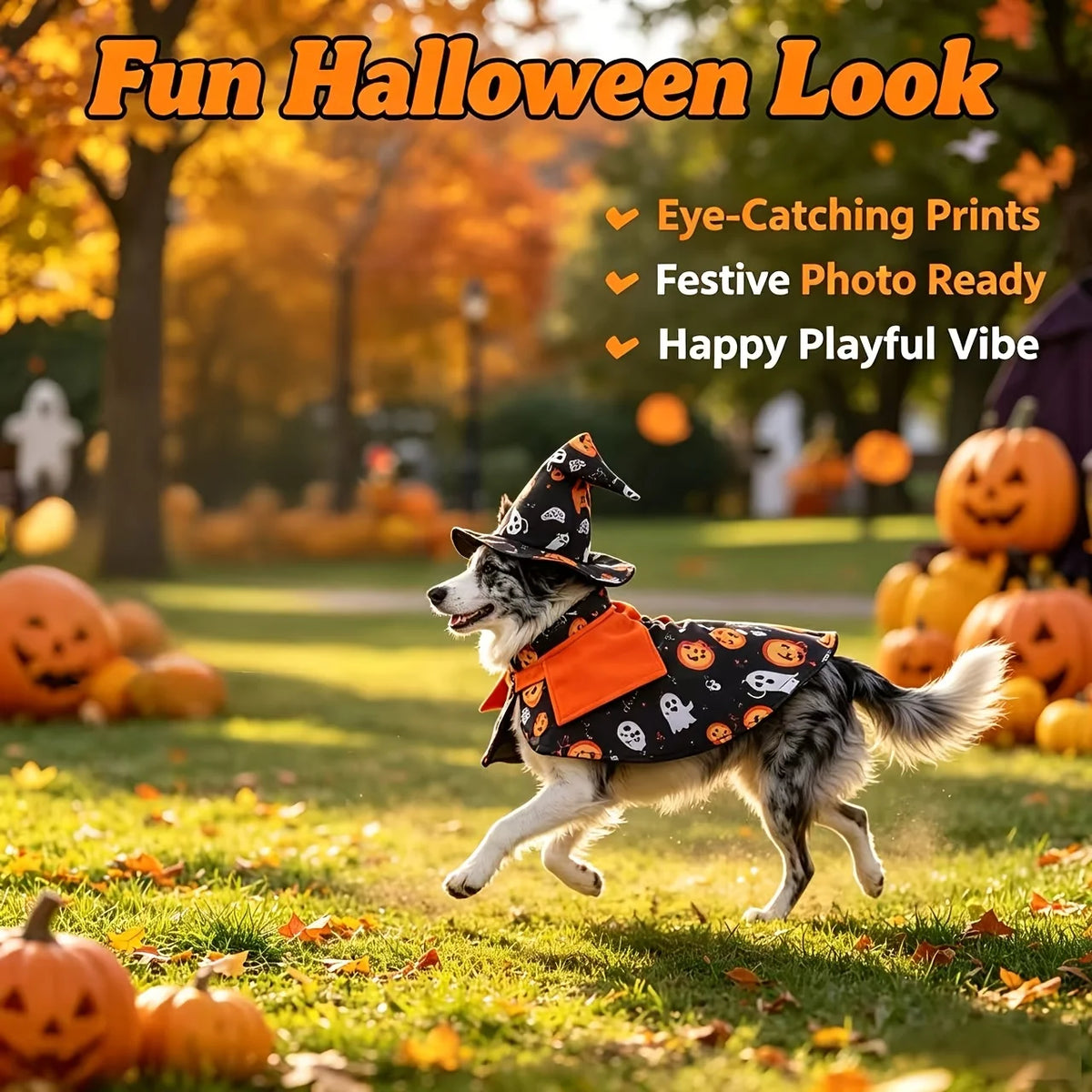 Halloween Pet Costume Cat Pumpkin Cloak Wizard Hat Set Fun Wizard Printing Craft Festive Atmosphere Party Dressing Photography