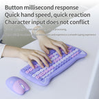 GEEZER Wireless Silent Keyboard Mouse Combo, Pink-Black Cat Ear Retro Round Keycaps US QWERTY Layout