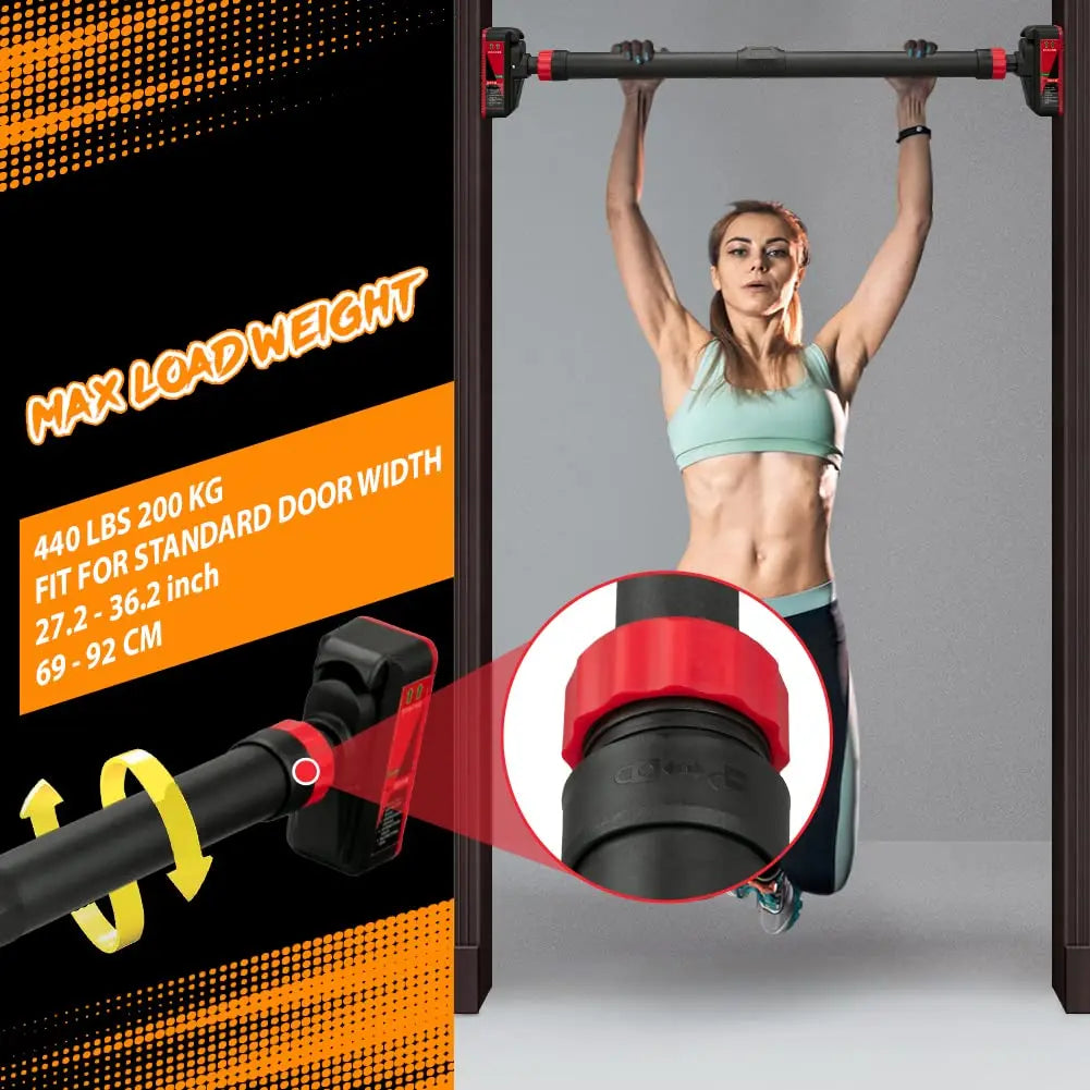 Adjustable Doorway Pull Up Bar with Level Meter – No-Screw Home Gym Chin Up Bar, 440 lbs Max Load, Anti-Slip Grip – Standard Fit
