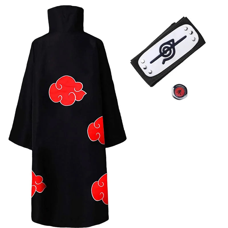 Bilibili Anime Akatsuki Deidara Cosplay Ninja Costume Uchiha Itachi Red Cloud Cloak Robe Cloak Headband Props Halloween Clothes