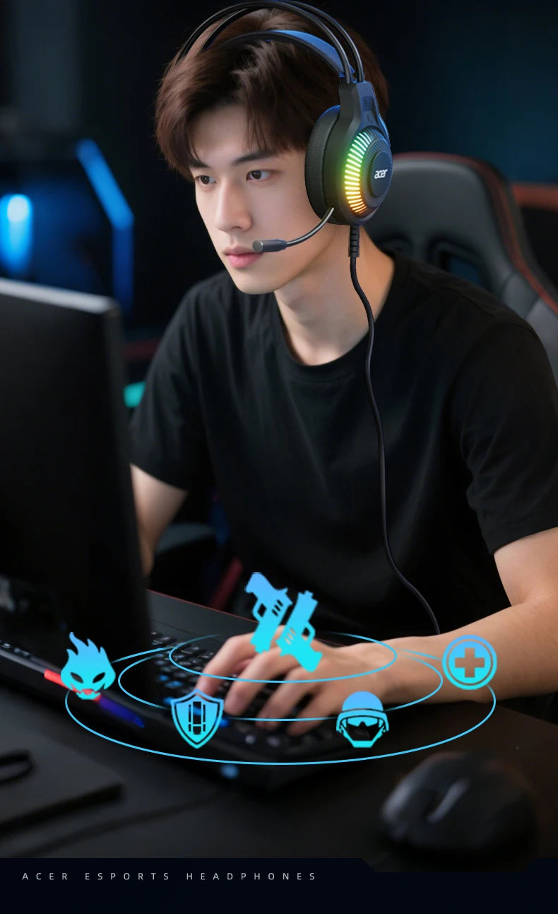 RGB Cool Lighting Wired Earphones Low Latency Headphones with Mic Breathable Comfortable Earbuds Surround Sound Effects for Game