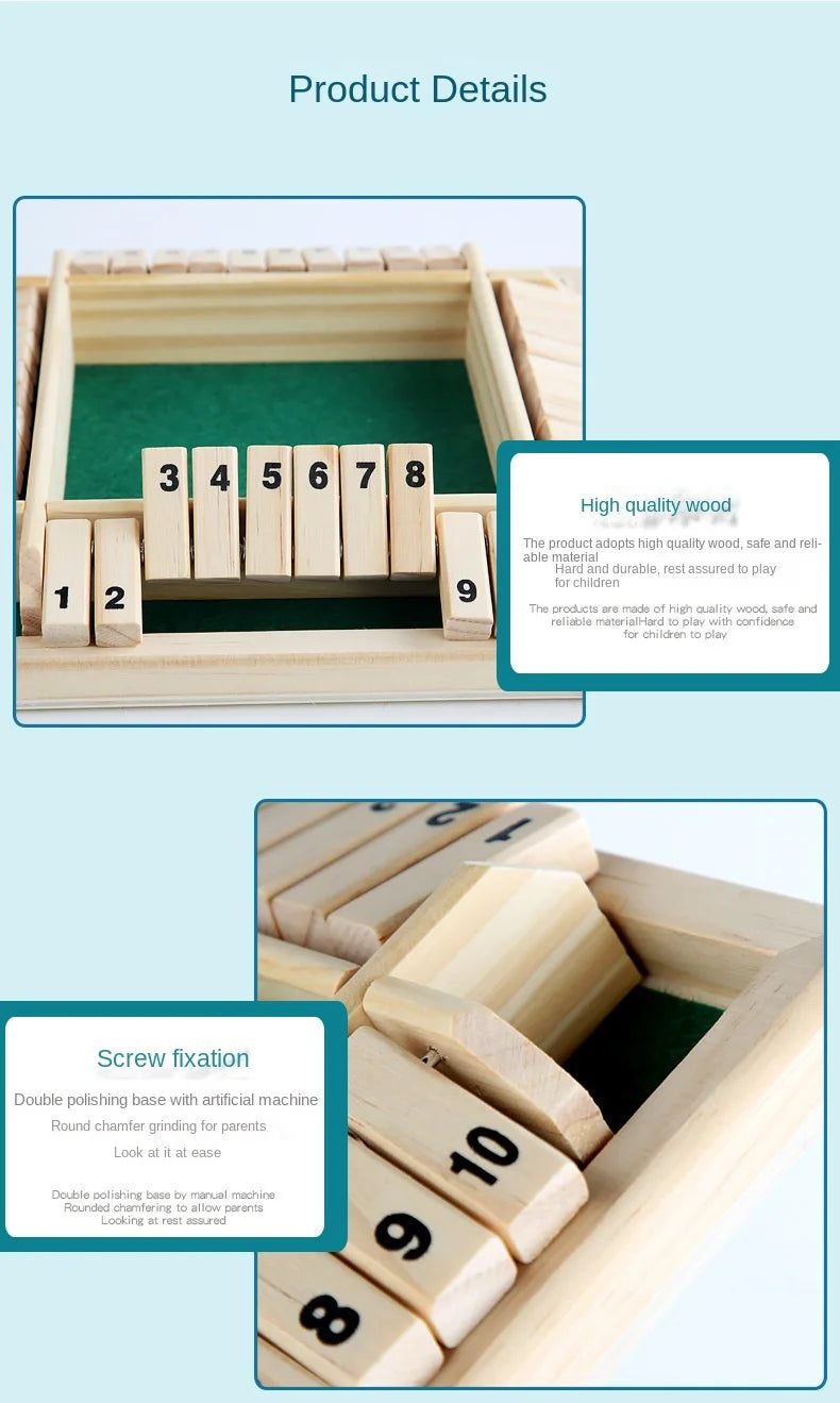 Montessori Wooden Board Game Kids Learning Educational Toys 10 Numbers Four Sided Shut Party Club Games Interesting Family Game