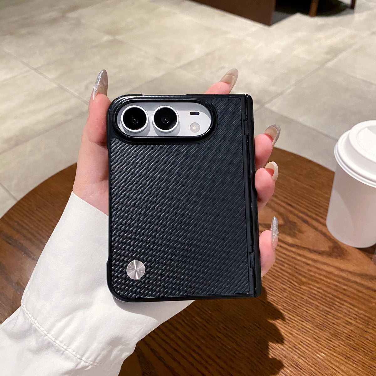 Luxury Carbon Fiber Texture PU Leather Phone Case For iPhone Duo 18 Fold Plain Skin Shockproof Hard PC Bumper Back Cover Funda