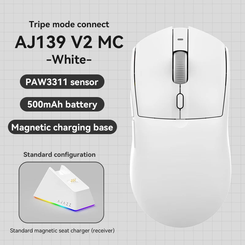 Ajazz AJ139 V2 MC Wireless Gaming Mouse Magnetic Charging Base with Anti Slip Adhesive PAW3311 Sensor Tir Mode Office Mouse