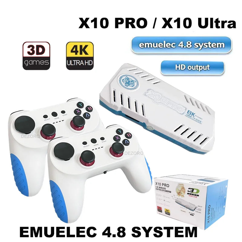 Emuelec 4.8 X10 Pro Game Stick 4K X10 Ultra Retro Video Game Console HD Output Consola Built In Retro Games Dual 2.4G Controller