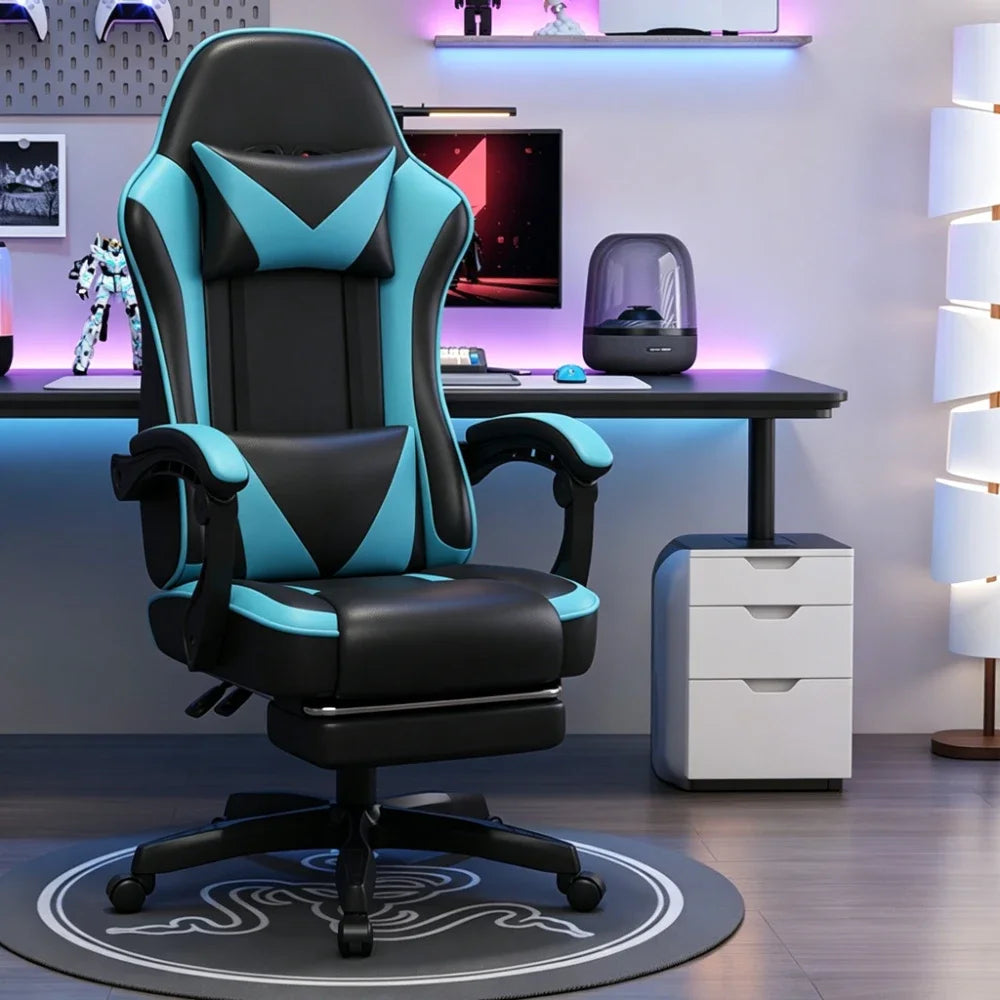 Ergonomic Racing Gaming Chair Adjustable Swivel PU Leather with Headrest and Lumbar Support for Office Computer Living Room