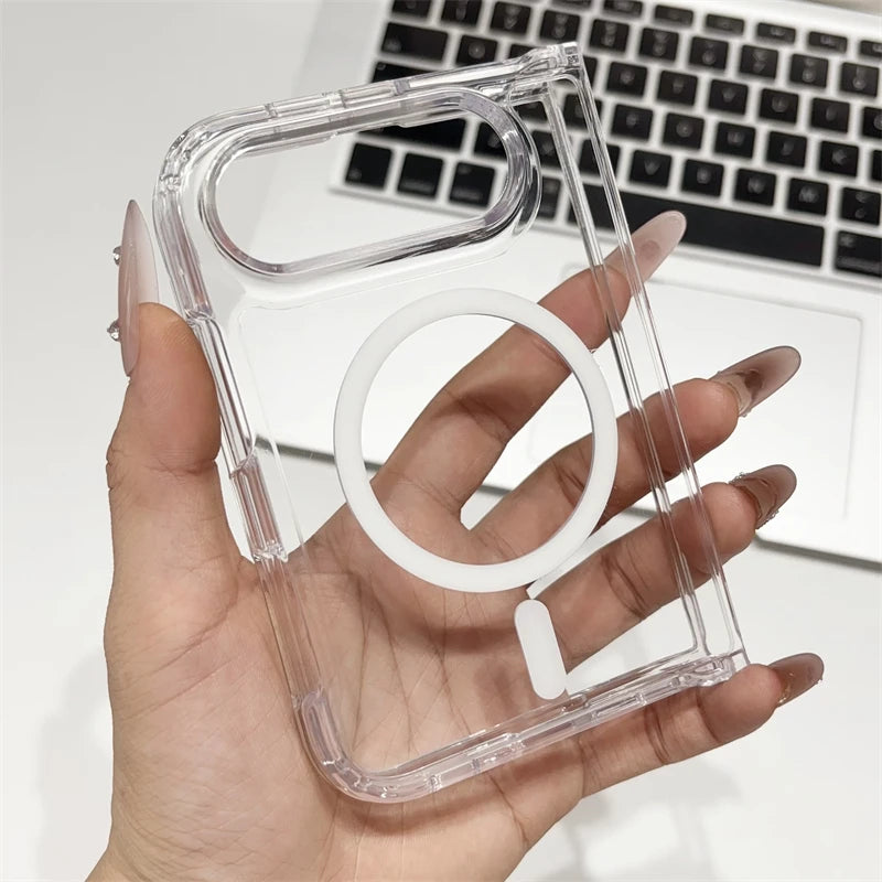 Crystal Transparent Acrylic Magnetic Phone Case For iPhone Duo Ultra 18 Fold For Magsafe Wireless Charge Shockproof Clear Cover