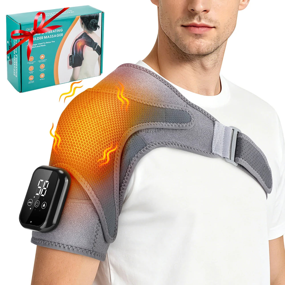 Electric Heating Shoulder Knee Massager with 3 Levels Vibration Muscle Relax Belt for Arm Enlarge Size for Shoulder