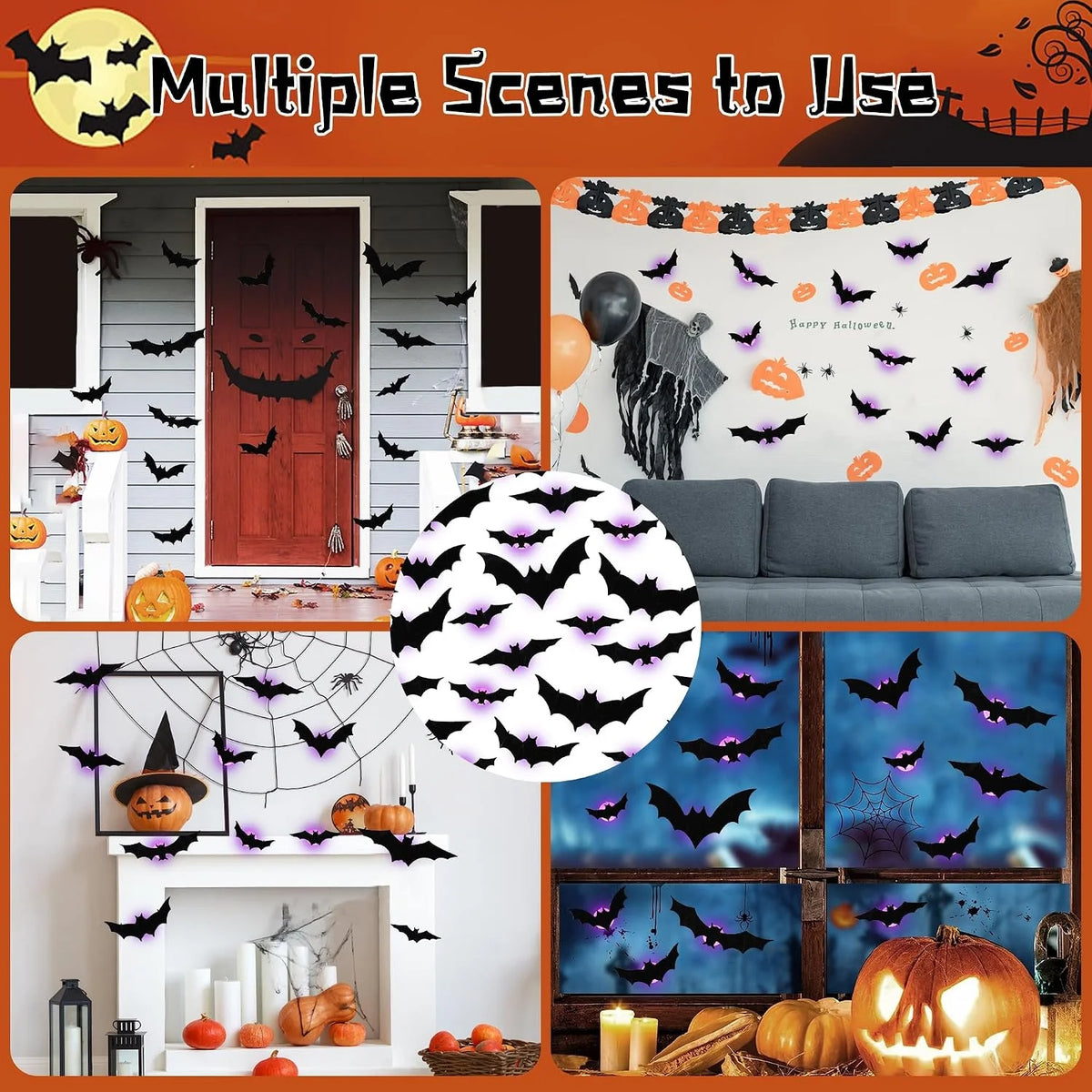 Halloween 3D Bat LED Night Light Wall Decal Self-adhesive LED Wall Decor Lamp Light Up Flashing Modes for Party Indoor Decor