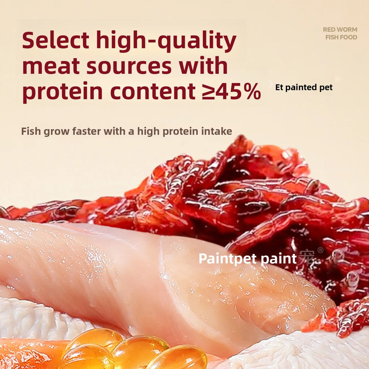 PAINTPET Bio-Mimetic Bloodworm Fish Food, Slow Sinking Protein Pellets for Tropical Fish, Universal Diet for Guppy, Tetra, Betta