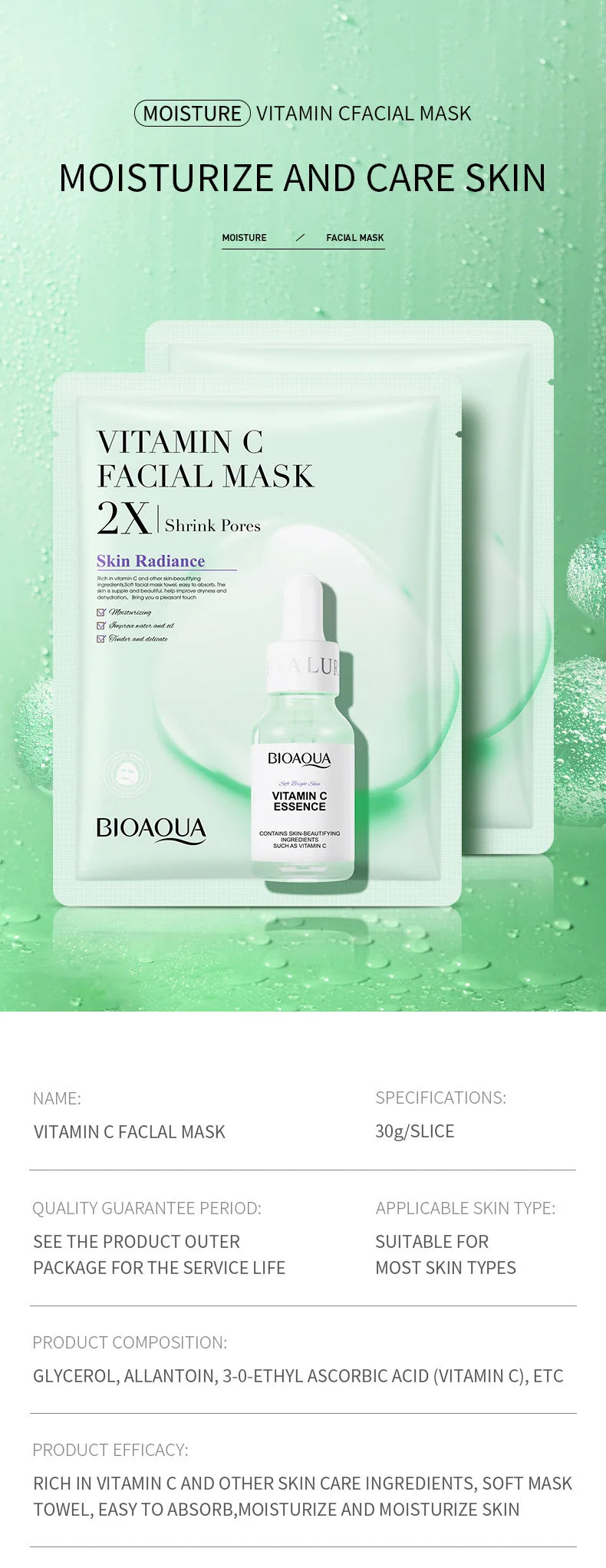 20pcs BIOAQUA Centella Collagen Face Mask Moisturizing Refreshing Sheet Masks Hyaluronic Acid Facial Mask Skin Care Products