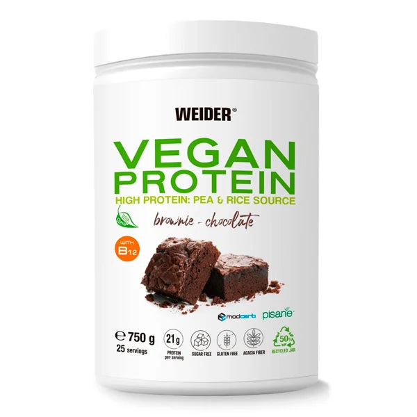 Weider vegan protein - 750 gr - 23g/dose isolated pea and rice. With vitamin b12 and stevia. Gluten free, sugar free.