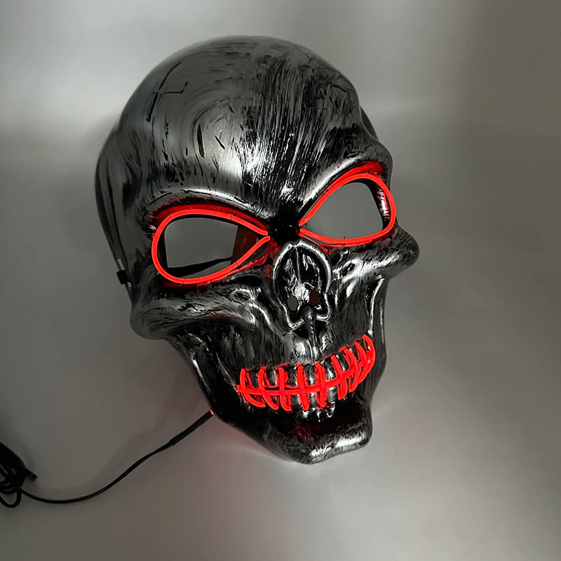 Evil Skull Mask Halloween Carnival Masquerade Haunted House Scary Decoration Cosplay Skeleton Scary Theme Party Light Up Mask