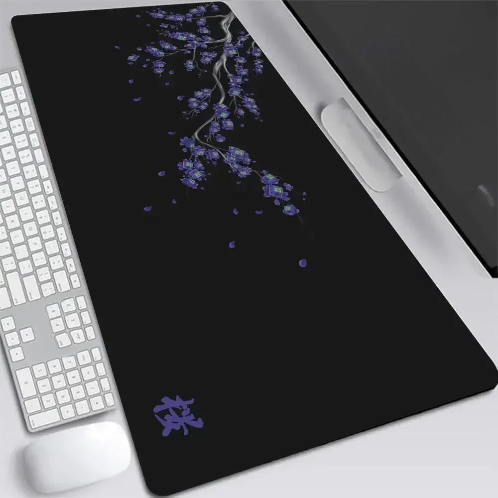 Alfombrilla de ratón XXL japonesa de flor de cerezo, gris, para laptops, escritorio de juego, sakura, anime, alfombra de oficina, gamer, teclados, computadoras y escritorios