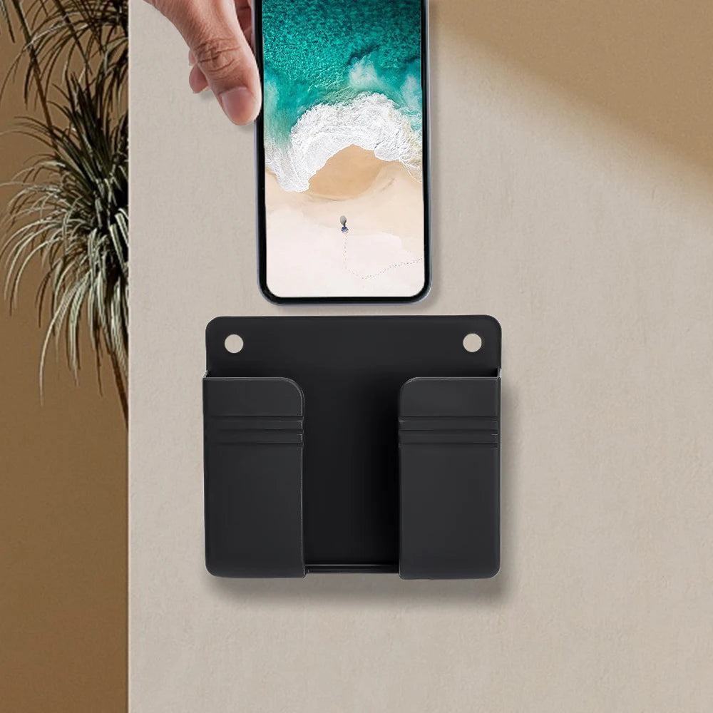 Punch Free Wall Mounted Remote Control Holder Phone Charging Organizer