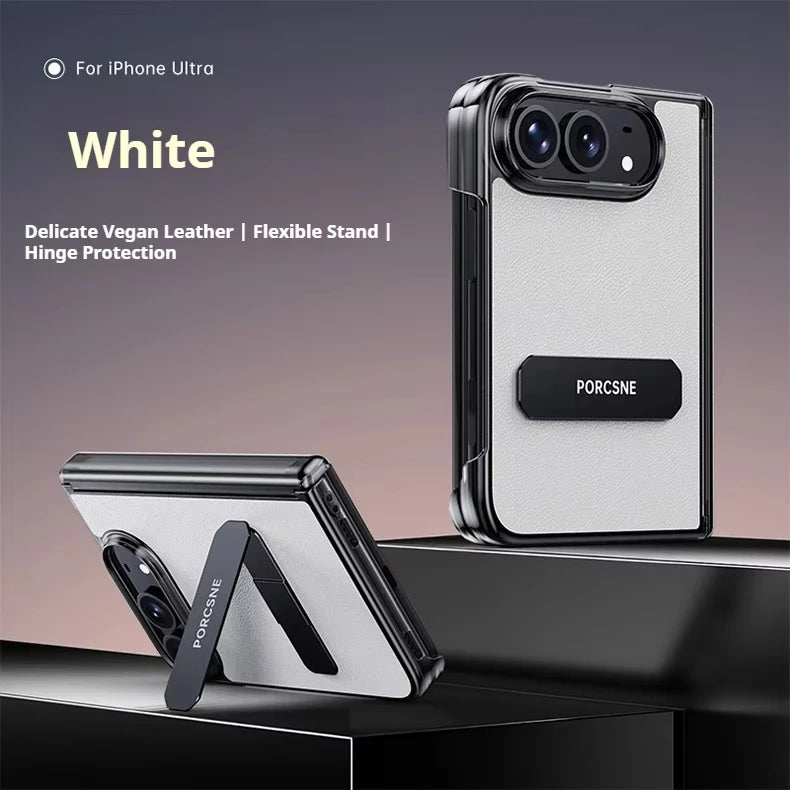 For iPhone Duo 5G Case Luxury Matte Leather Ultra-Thin Skin-Friendly Hinge Holder Folding Shockproof Hard Back Cover Accessories