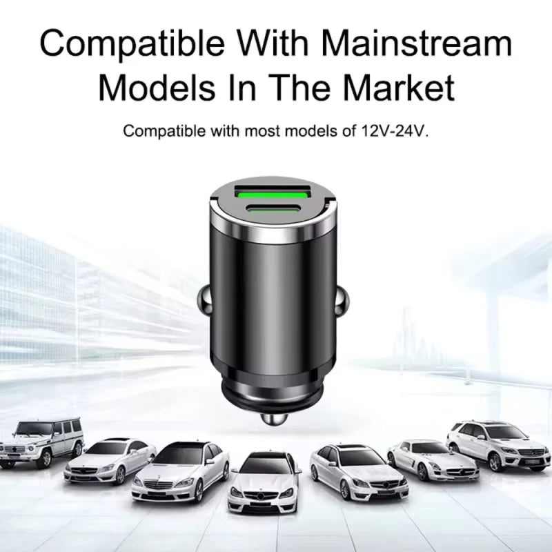 200W Mini Car Charger With QC3.0 USB C PD Fast Charging for iPhone Samsung Xiaomi