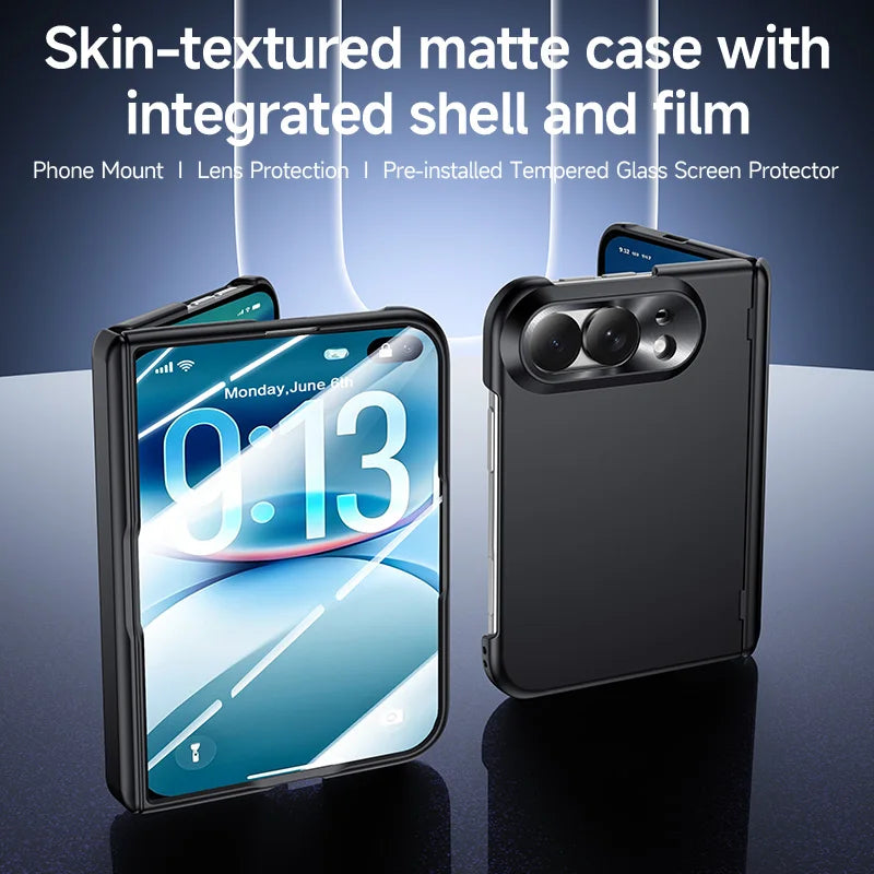 For iPhone Duo Case Luxury Matte Skin-Friendly Folding Hinge With Tempered Film Shockproof Hard Back Cover For iPhone 18 Fold