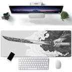 Black And White Comic Wind Sword Model Keyboard Mouse Pad Desk Mat Gaming Mouse Pad Non Slip Rubber Base Stitched Edges
