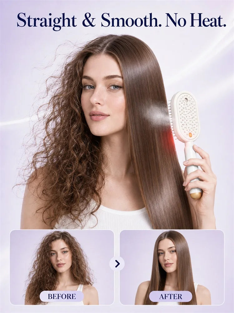 Electric Hair Straightener Brush No Heat with Fine Mist Spray Red Light Therapy Straightening Scalp Massage Cordless Fast Charge