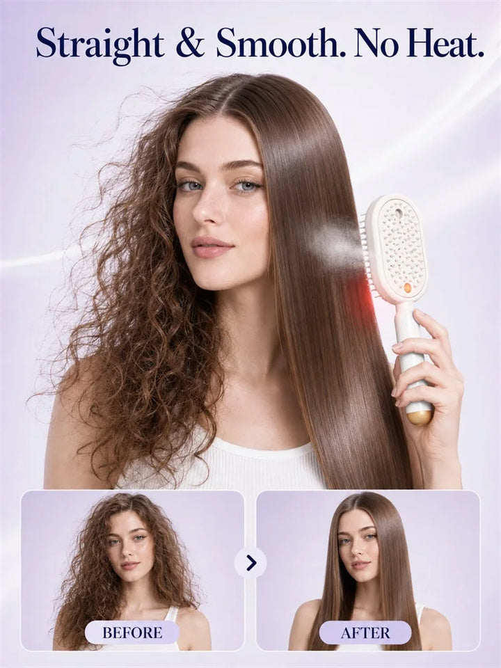 Electric Hair Straightener Brush No Heat with Fine Mist Spray Red Light Therapy Straightening Scalp Massage Cordless Fast Charge