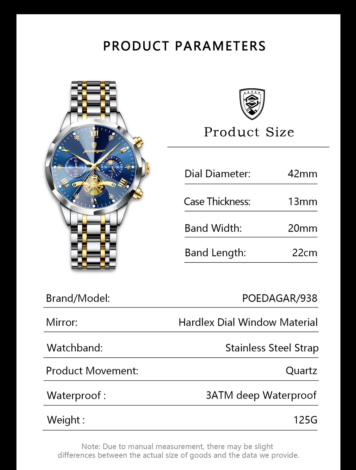 POEDAGAR Luxury Men Watch Top Original Waterproof Luminous Chronograph Man Wristwatch Stainless Steel Quartz Men's Watches Reloj