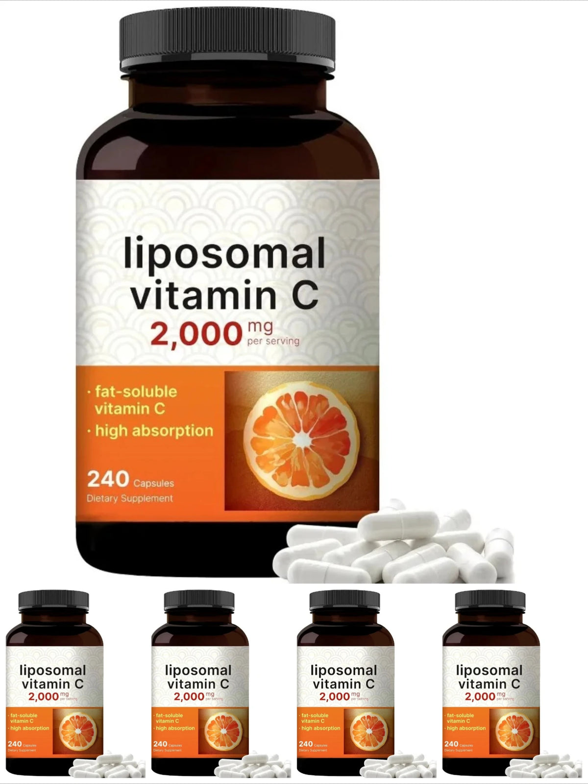 Liposomal Vitamin C 2000mg High Absorption Fat-Soluble 240 Capsules 60 Servings Non-GMO Gluten Free