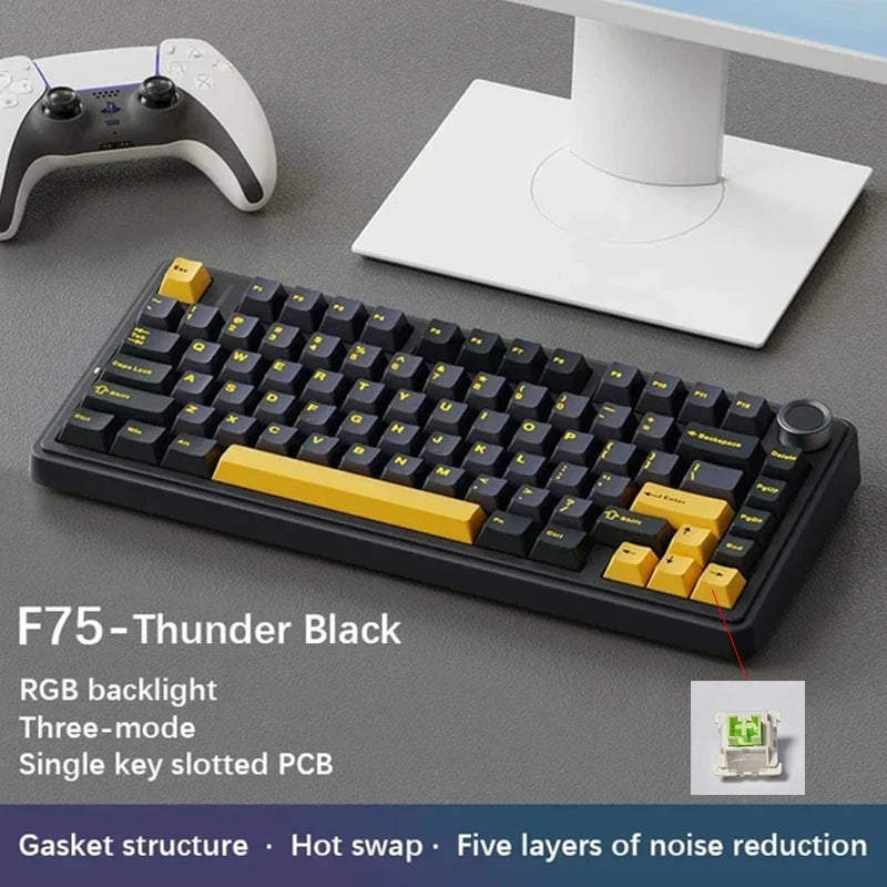 AULA F75 Gaming Mechanical Keyboard RGB Customized 75% Layout Side-engraving Gasket Mounted 80keys PBT Gradient Keycaps Keyboard