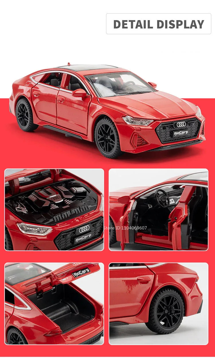 1:32 RS7 Sportback Miniature Model Toy Cars Alloy Diecast 6 Doors Opened with Pull Back Rubber Tires Ornament Vehicle Toys Gifts