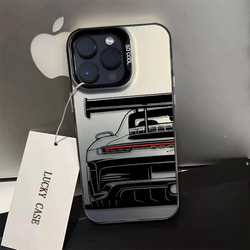 Trendy Sports Car Line Art Phone Case For iPhone 17 Pro Max 16 15 14 Pro 13 12 11 XS XR X 8 7 16 Plus 17E Shockproof Laser Cover