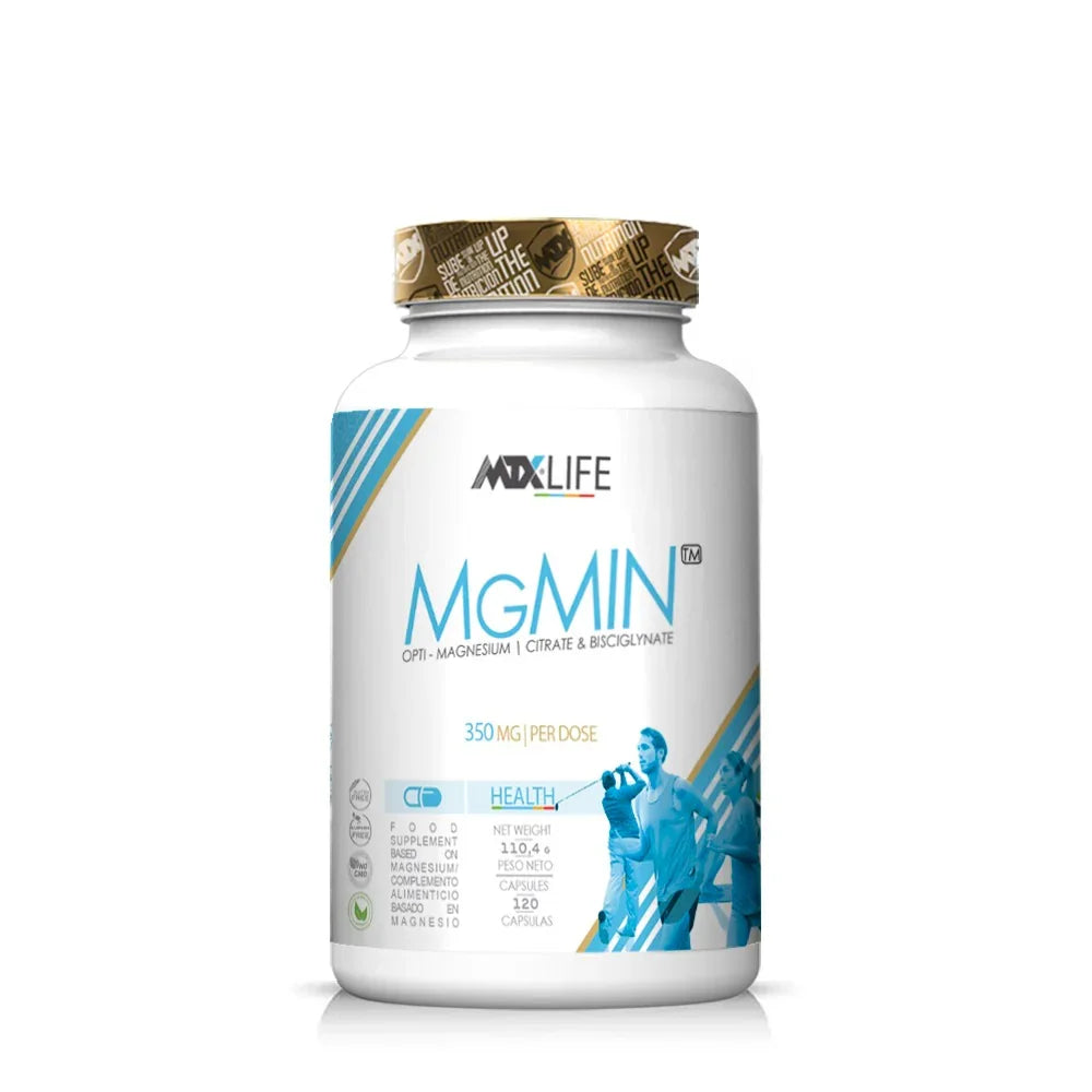 Mgmin (magnesio) by mtx pure – magnesium citrate + bisglycinate+vitamin b6 120 caps (350mg / dose)