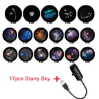 USB Starry Sky Projector Lamp 360° Rotatable Flexible Hose Planet Galaxy Projection Light with 17/12 Pcs Film Slides Bedroom