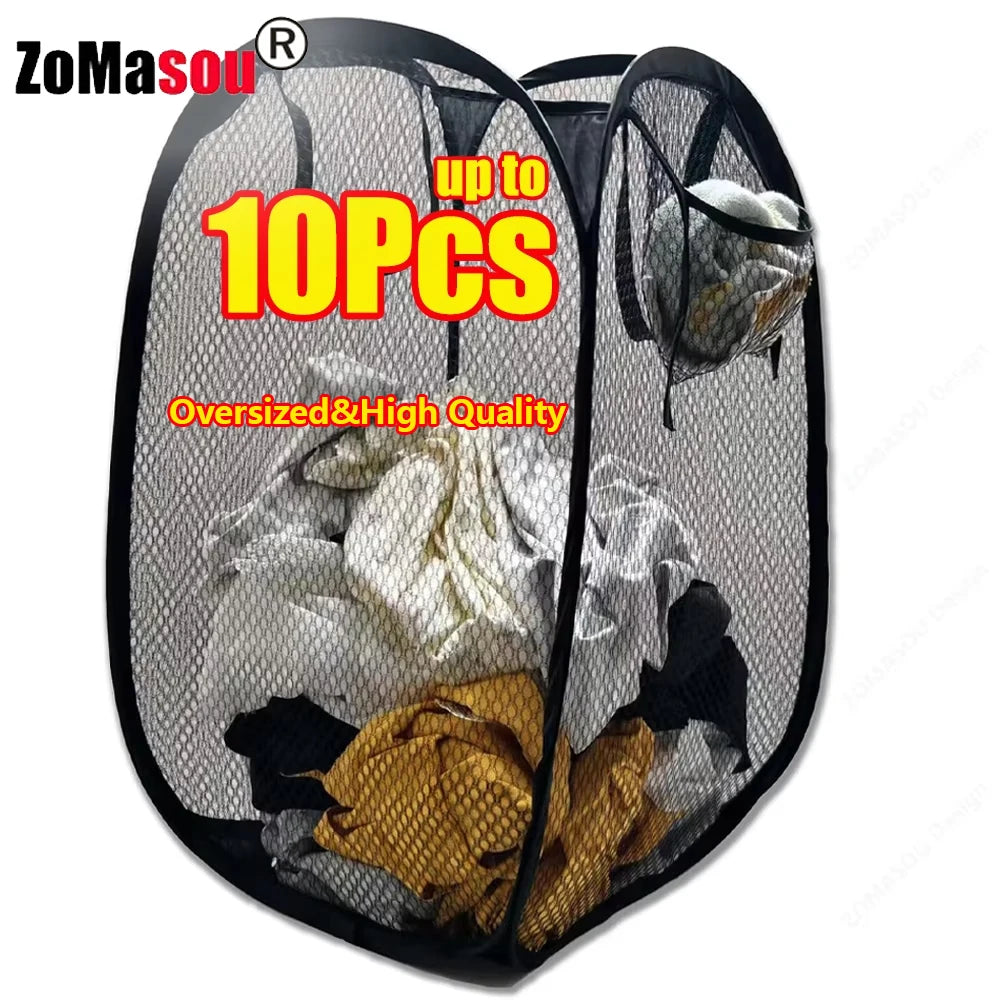 1-10Pcs Collapsible Laundry Basket Dirty Clothes Mesh Pop Up Hamper Storage Basket Toy Storage Bag for Home Bathroom Dorm Travel