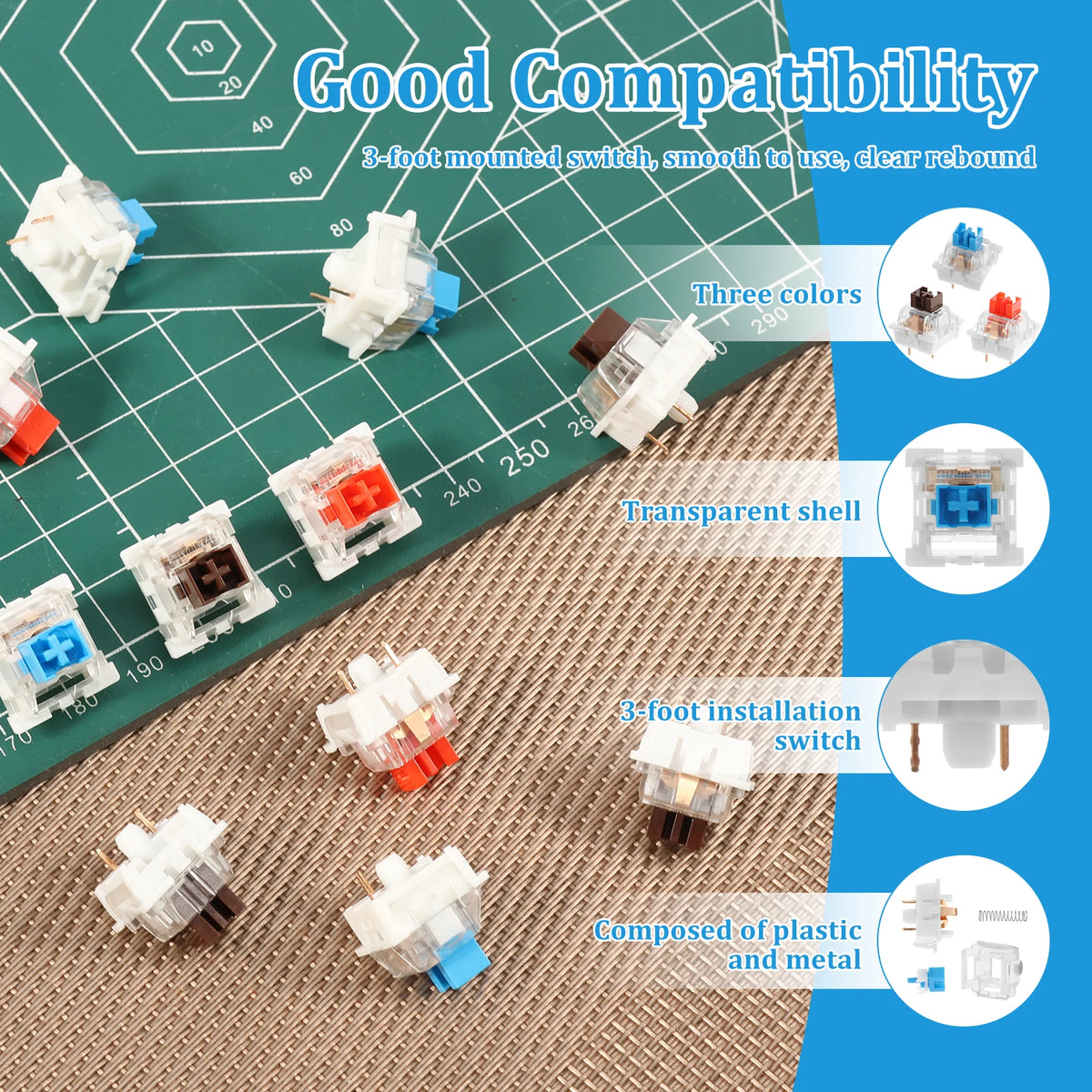 150PCS Switch for Keyboard 3Pin Dustproof Linear Tactile Clicky Silent Switches for MX Mechanical Keyboards Gaming Switch DIY